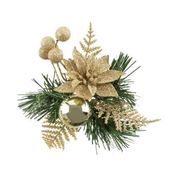 Xmas Pick Fern with Glitter/Poin - Gold (x12)