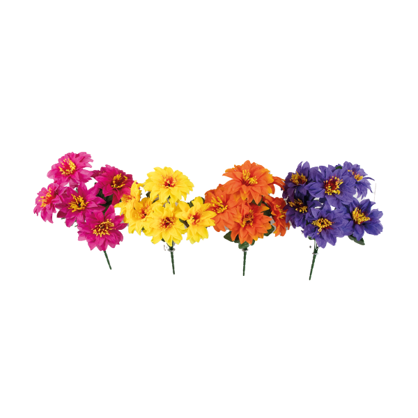 Christmas Silk Flower Zinnia Assorted Bush (x48)